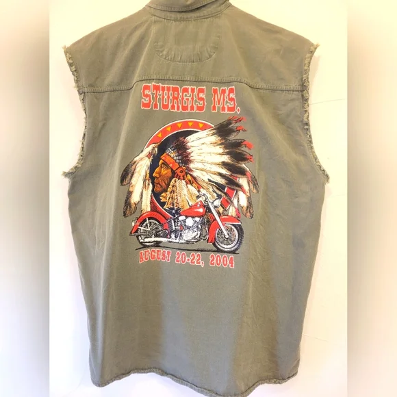 LOT OF 2 COTTON BIKER SHIRTS  STURGIS INDIAN HEAD & CHOPPER PRINTS  SLEEVELESS L - Picture 4 of 13
